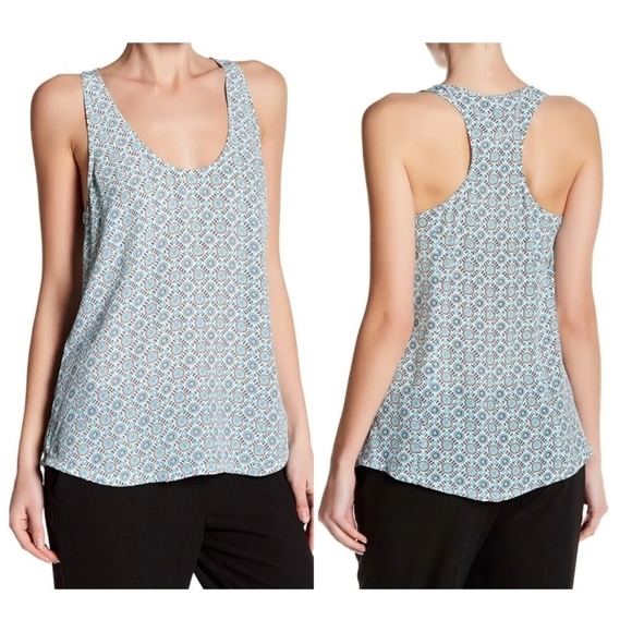 Joie Drew D Silk Racerback Tank Top Blue/Black Medallion Print Women's Size XS - Picture 1 of 8